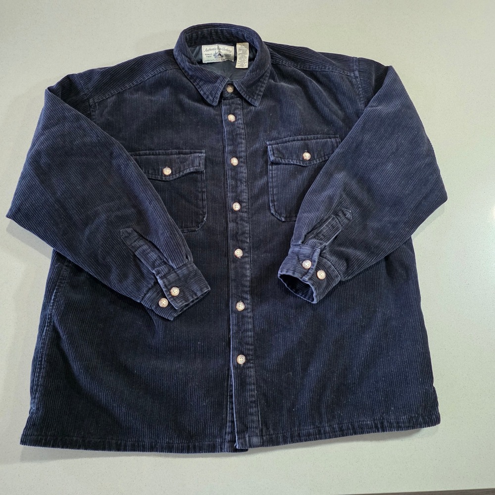 Gap Authentic Clothing Mens Navy Blue Corduroy Quilted Lined Shirt Jacket Large